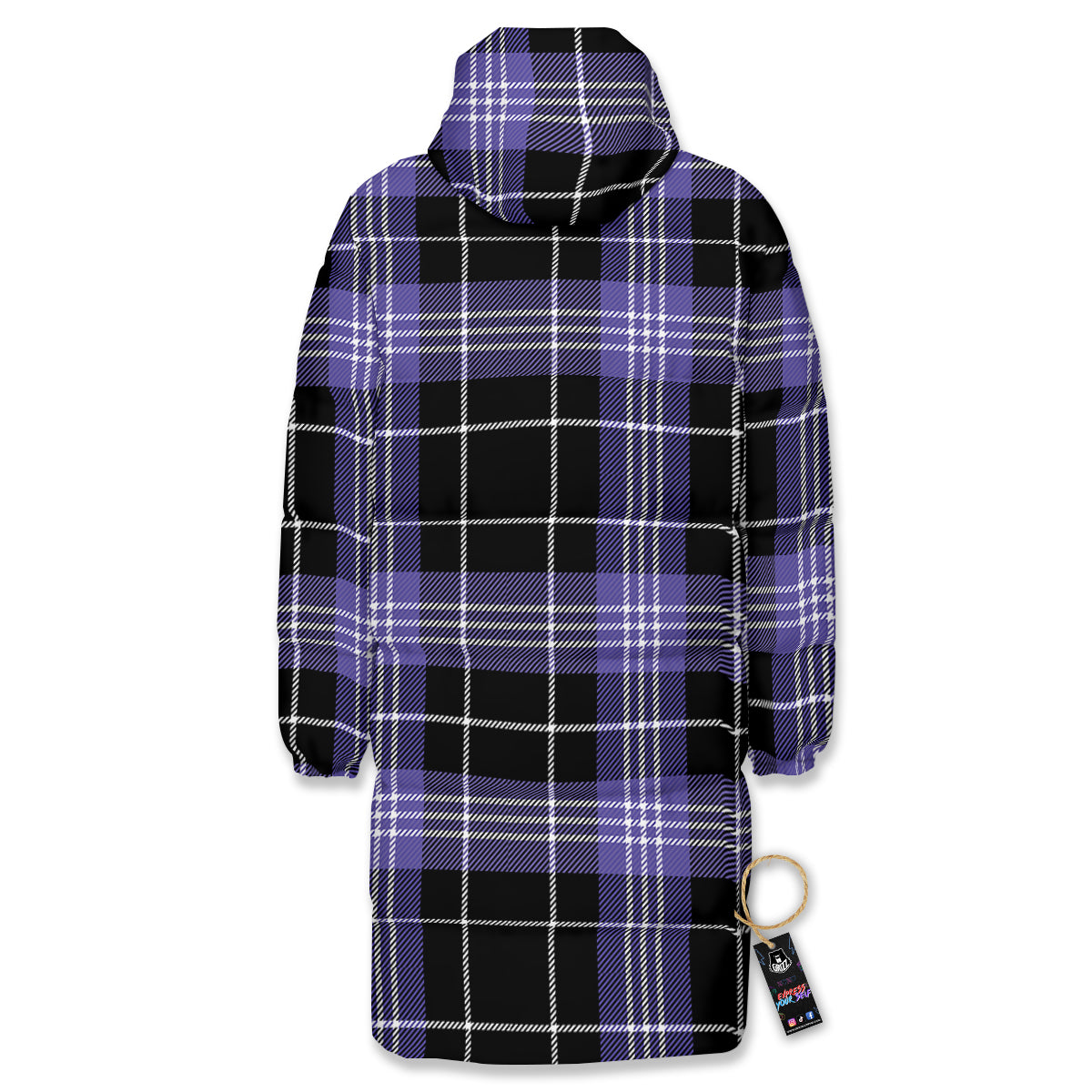 Buffalo Check Black And Violet Print Pattern Long Down Jacket-grizzshop