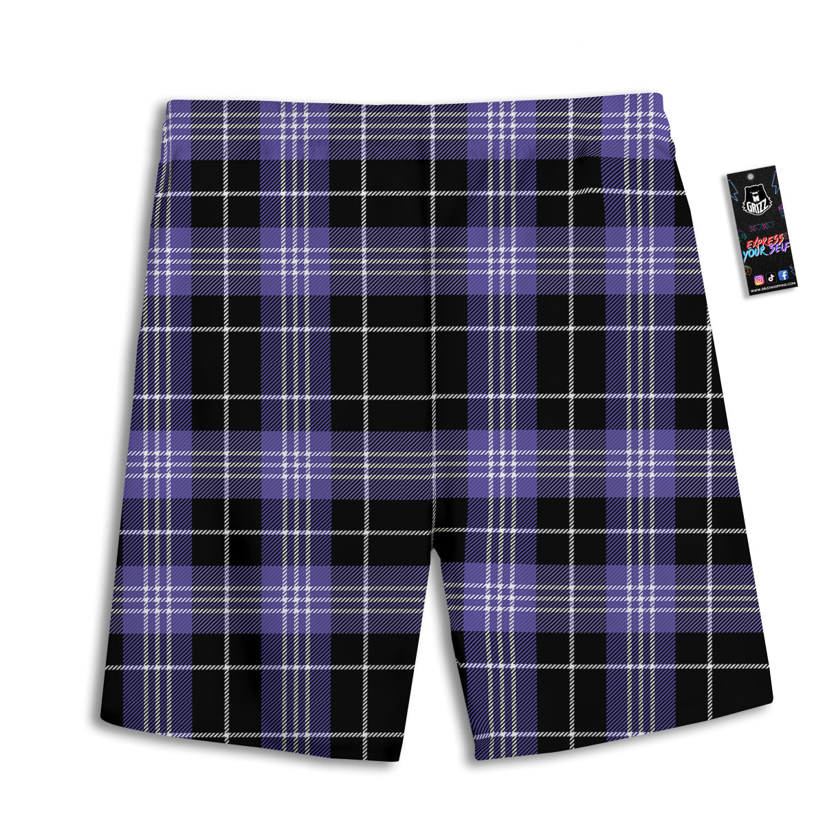 Buffalo Check Black And Violet Print Pattern Men's Athletic Shorts