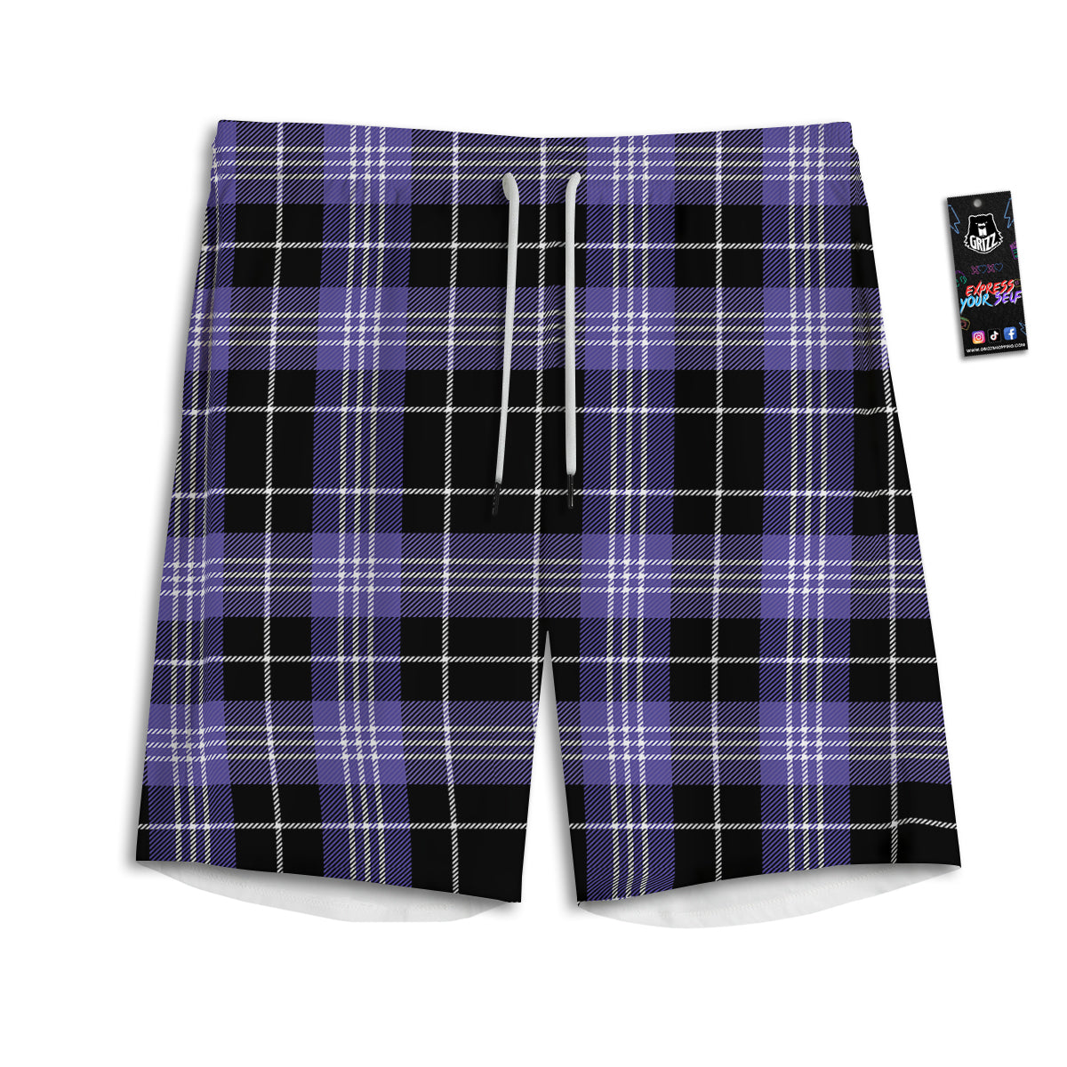 Buffalo Check Black And Violet Print Pattern Men's Athletic Shorts