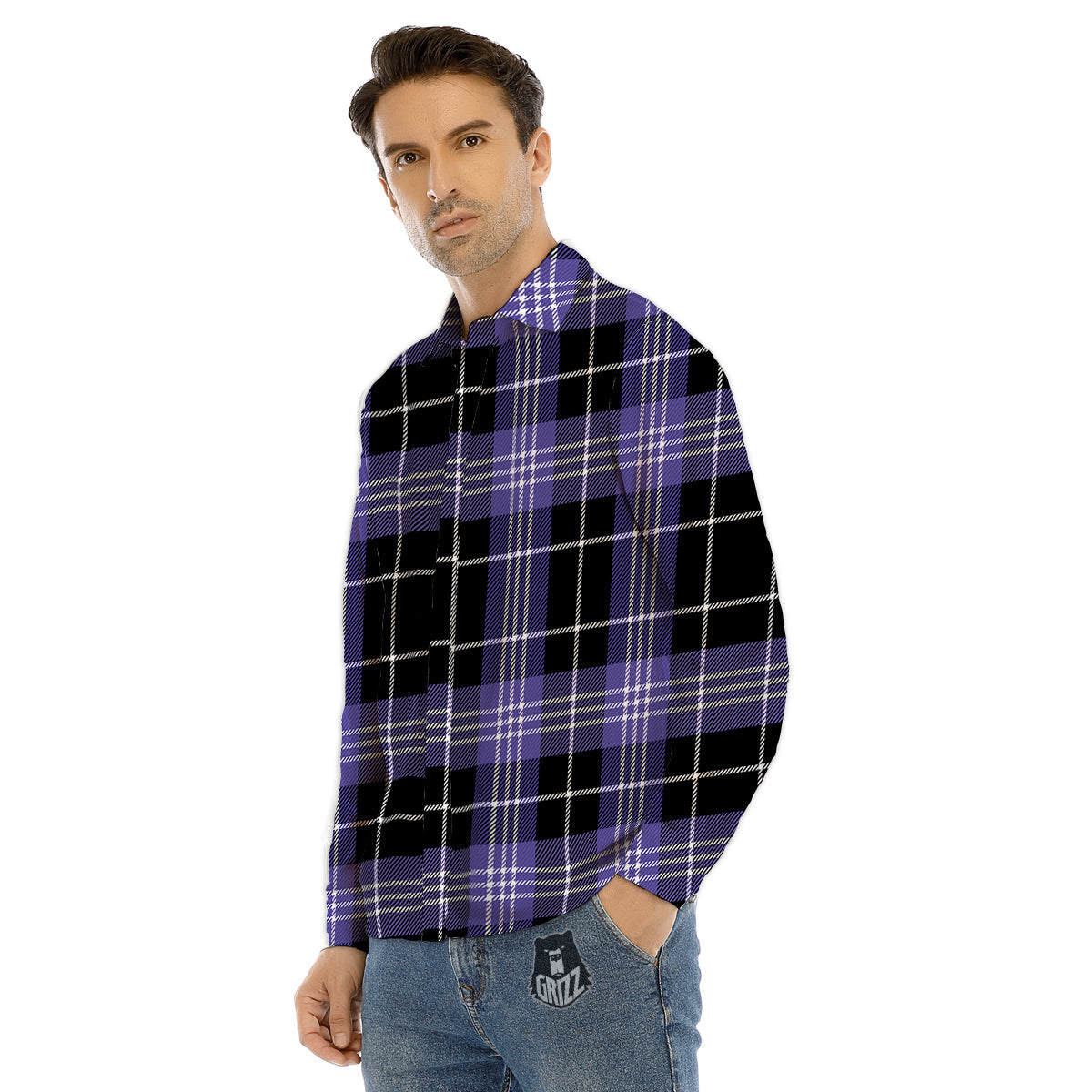 Buffalo Check Black And Violet Print Pattern Men's Dress Shirts-grizzshop