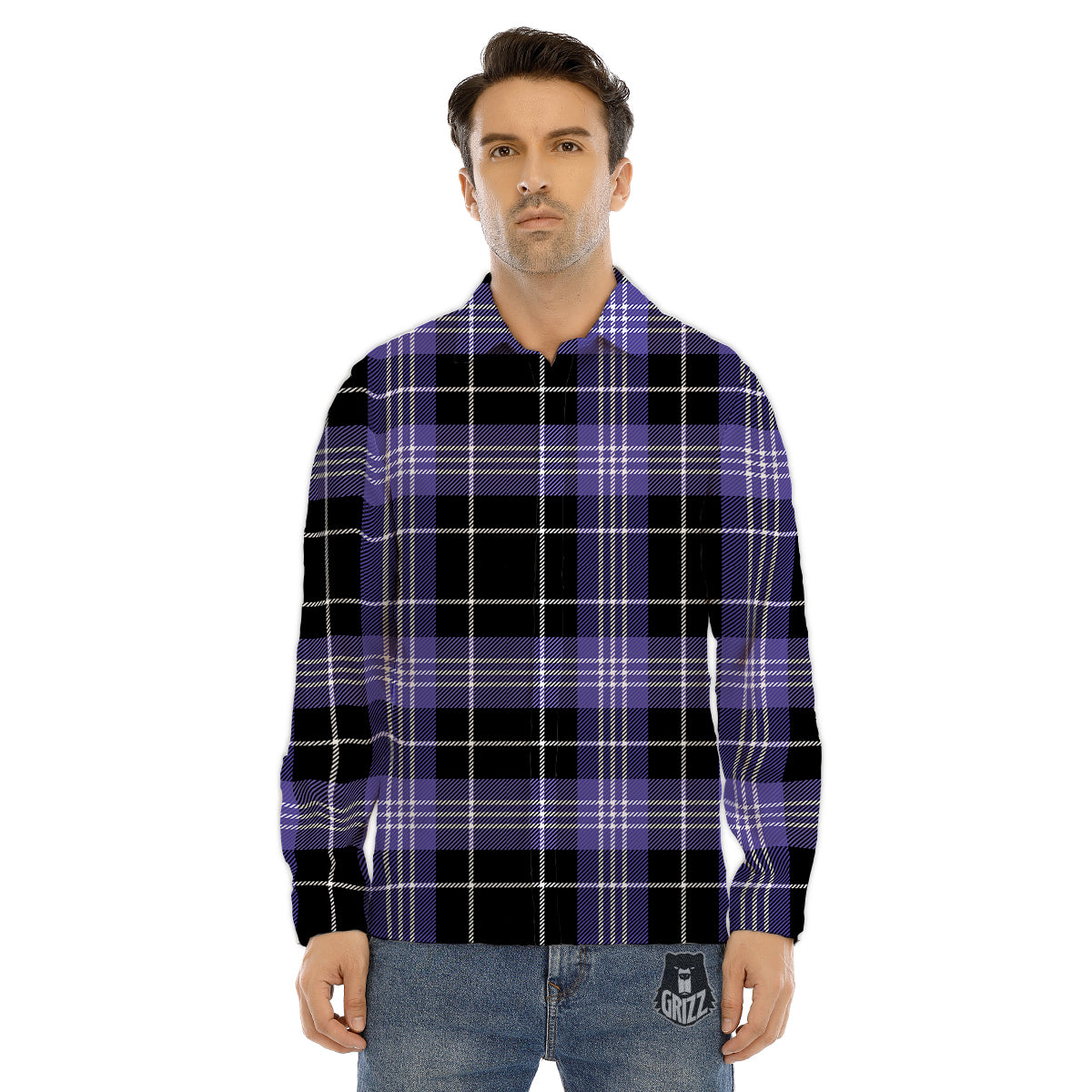 Buffalo Check Black And Violet Print Pattern Men's Dress Shirts-grizzshop