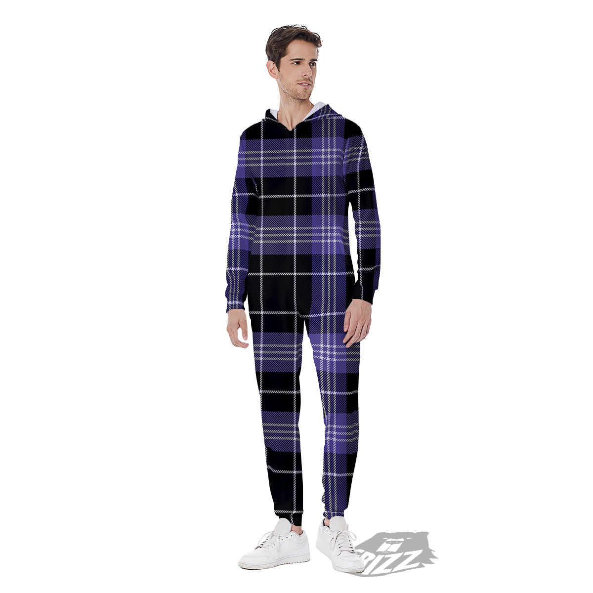 Buffalo Check Black And Violet Print Pattern Men's Jumpsuit-grizzshop