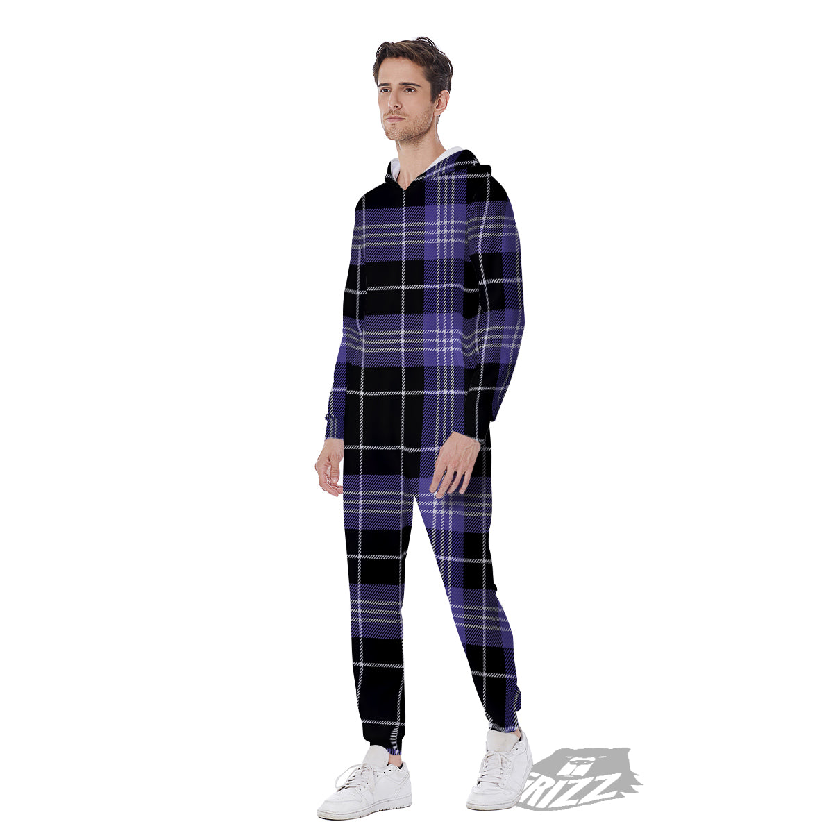 Buffalo Check Black And Violet Print Pattern Men's Jumpsuit-grizzshop