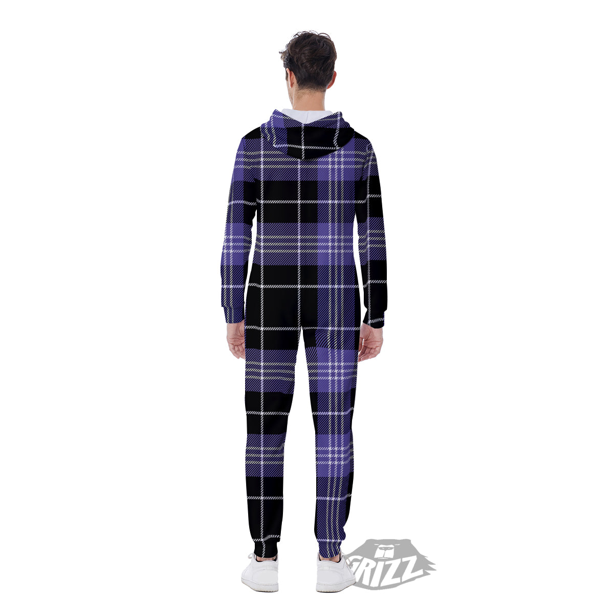 Buffalo Check Black And Violet Print Pattern Men's Jumpsuit-grizzshop