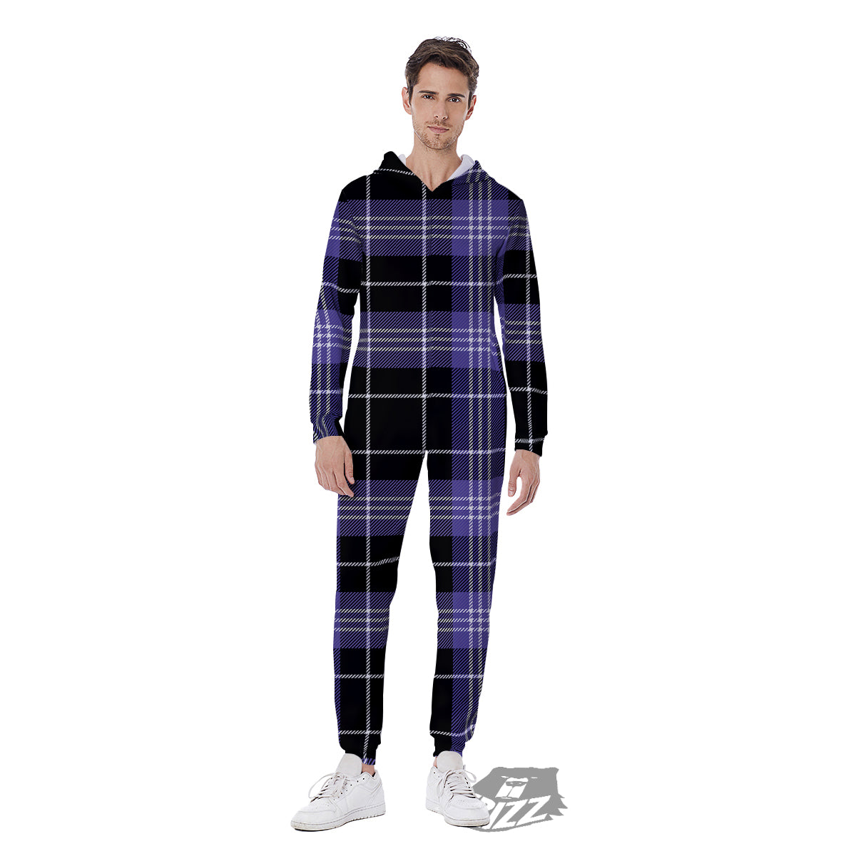 Buffalo Check Black And Violet Print Pattern Men's Jumpsuit-grizzshop