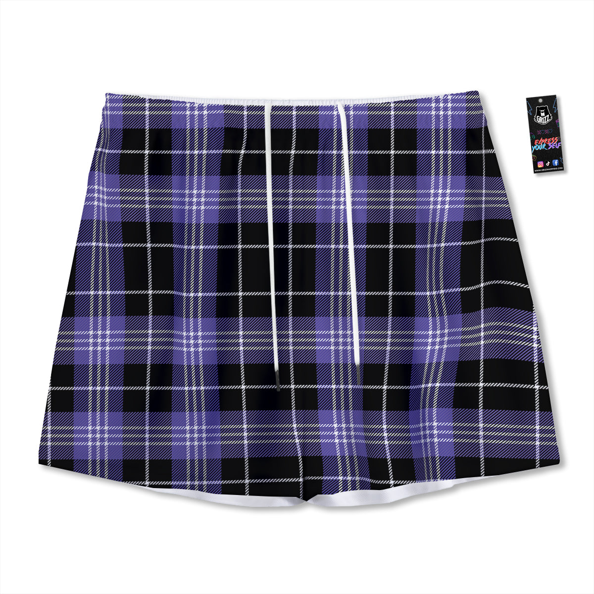 Buffalo Check Black And Violet Print Pattern Mesh Shorts