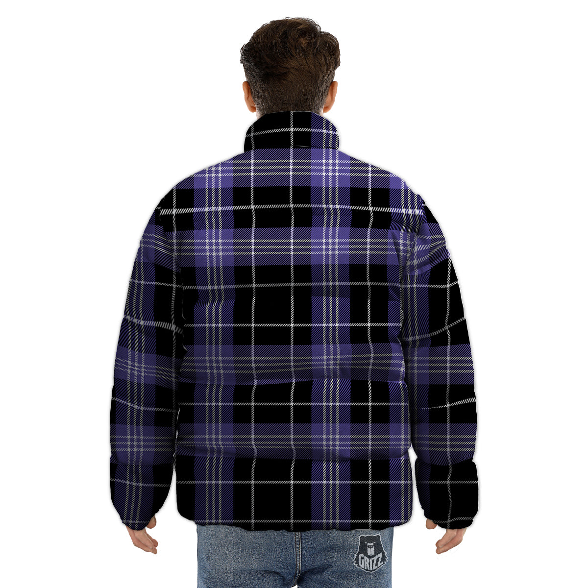Buffalo Check Black And Violet Print Pattern Puffer Jacket-grizzshop