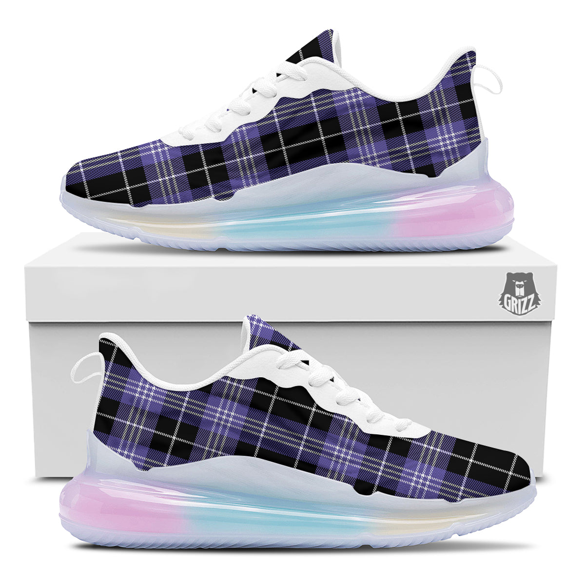 Buffalo Check Black And Violet Print Pattern Running Sneakers-grizzshop