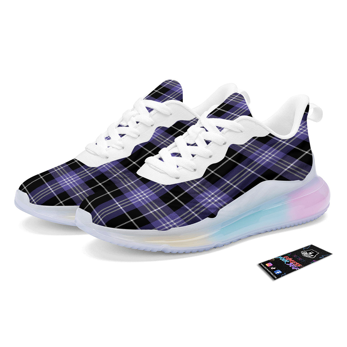 Buffalo Check Black And Violet Print Pattern Running Sneakers-grizzshop