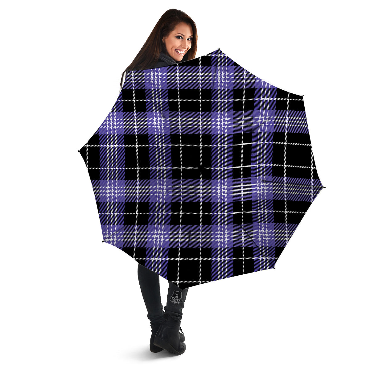 Buffalo Check Black And Violet Print Pattern Umbrella-grizzshop