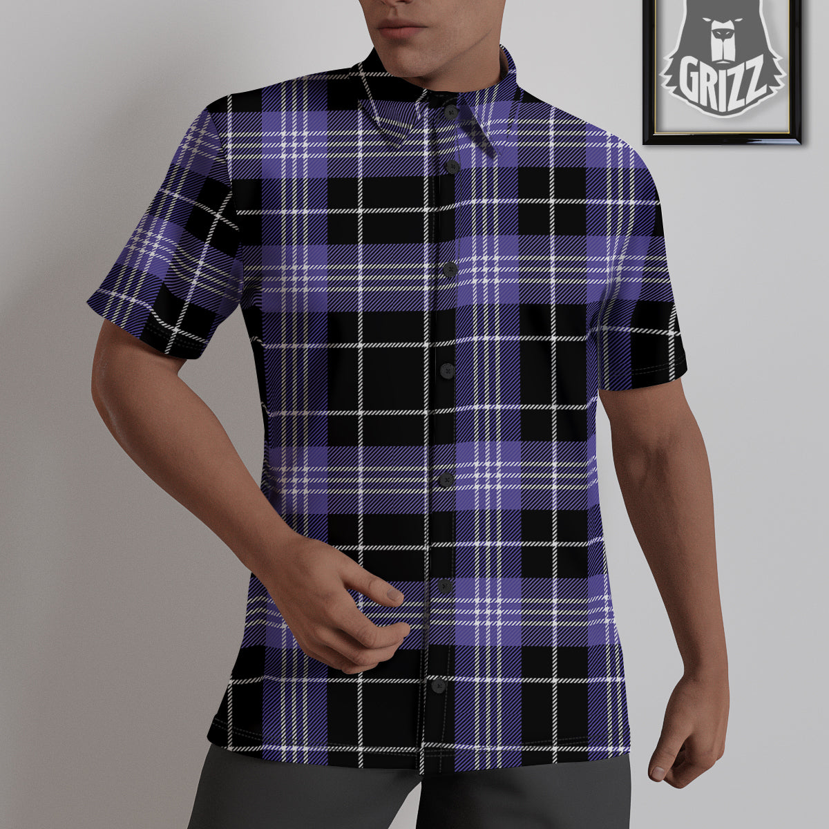 Buffalo Check Black And Violet Print Pattern Untucked Shirts-grizzshop