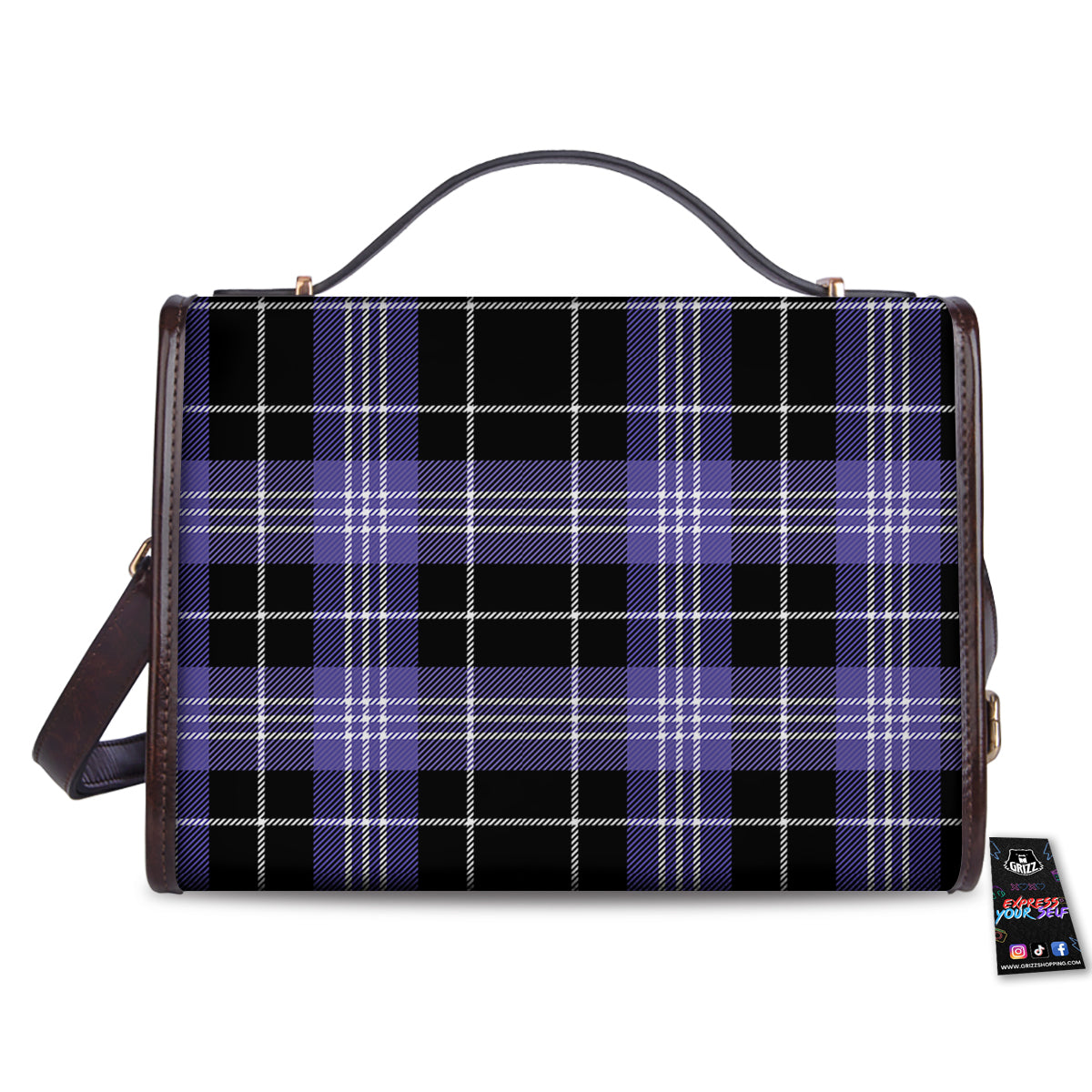 Buffalo Check Black And Violet Print Pattern Women's Satchel Bag-grizzshop