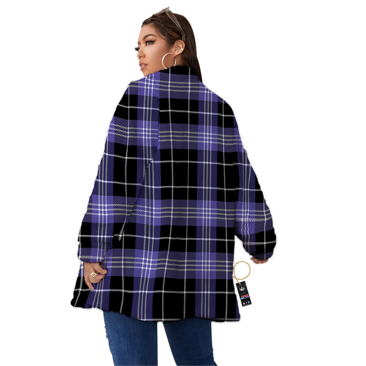 Buffalo Check Black And Violet Print Pattern Women's Sherpa Jacket-grizzshop