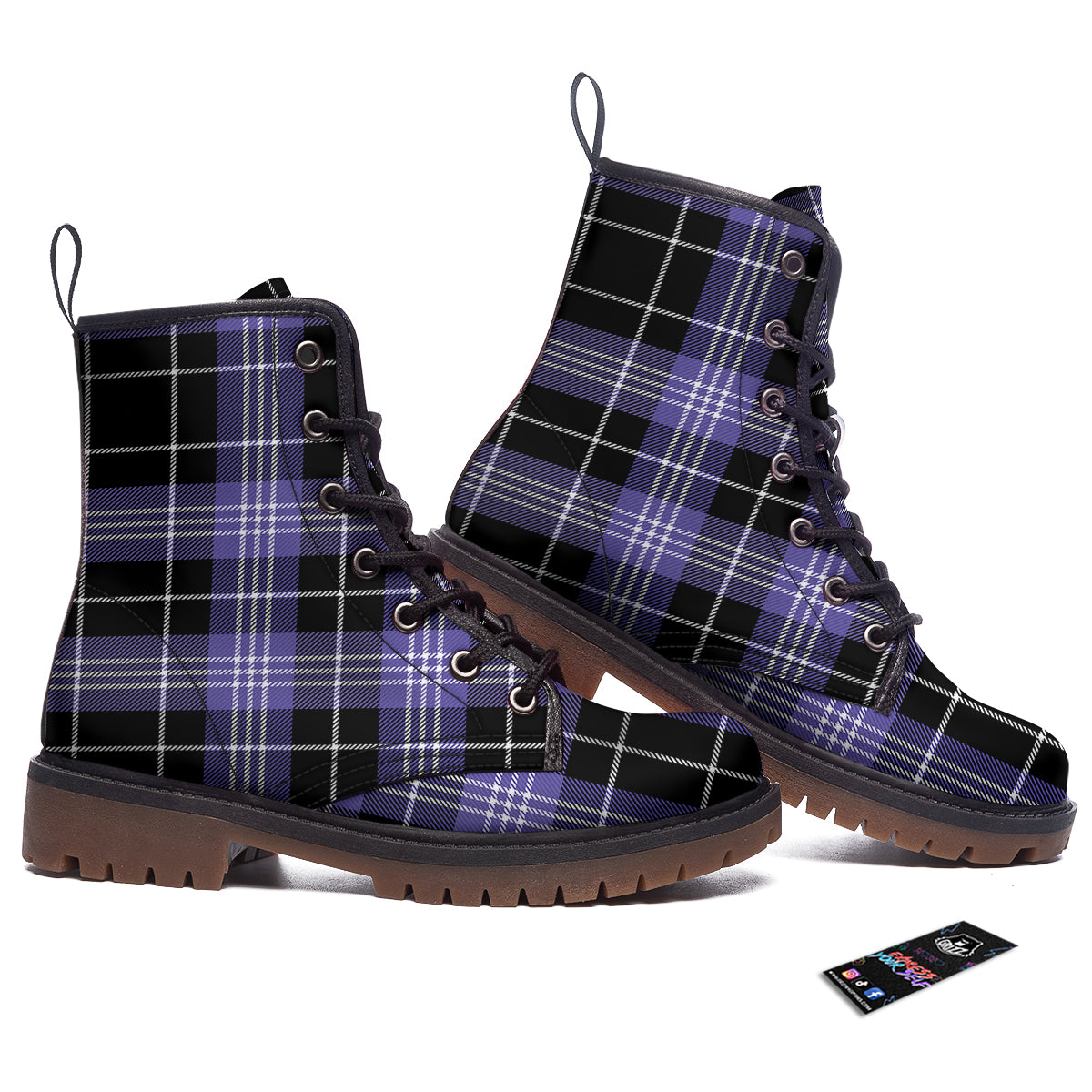 Buffalo Check Black And Violet Print Pattern Work Boots-grizzshop