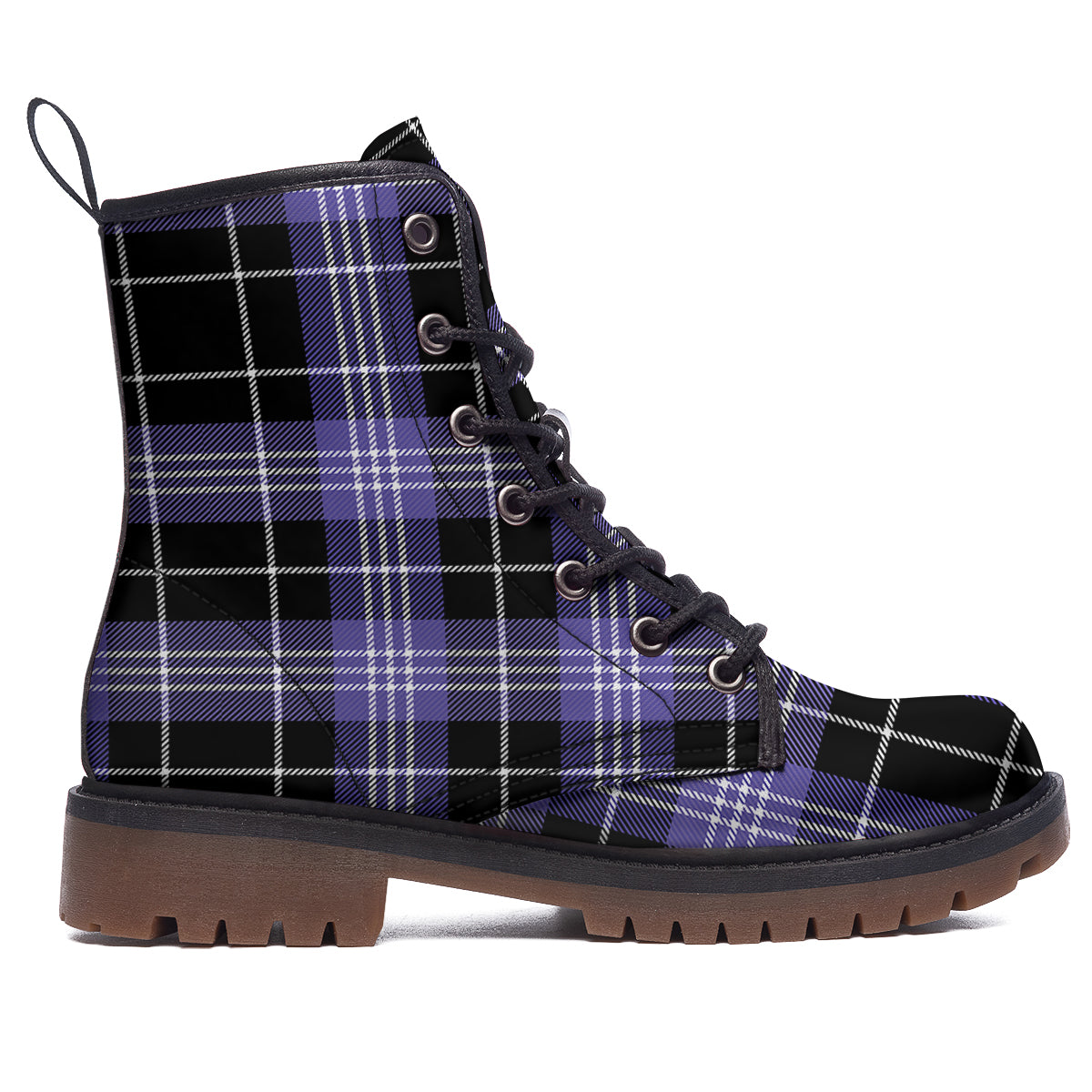 Buffalo Check Black And Violet Print Pattern Work Boots-grizzshop