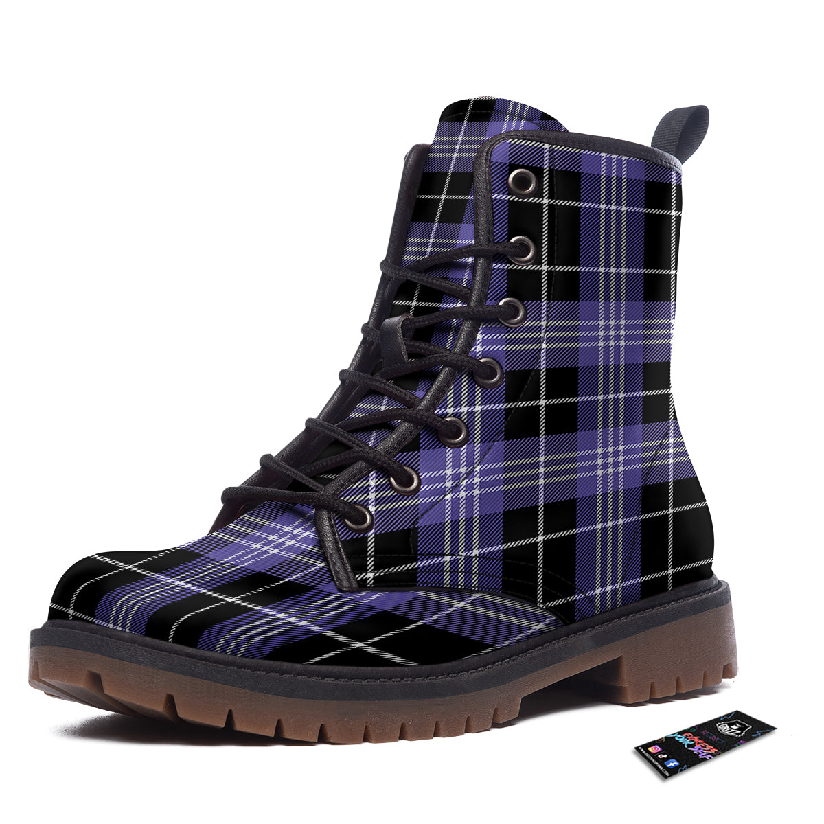 Buffalo Check Black And Violet Print Pattern Work Boots-grizzshop