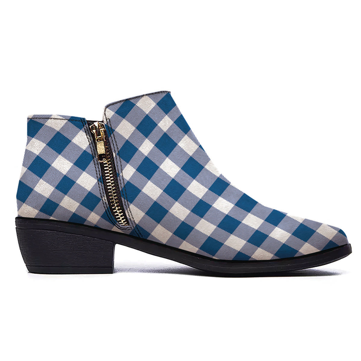 Buffalo Check Blue Print Pattern Ankle Boots-grizzshop