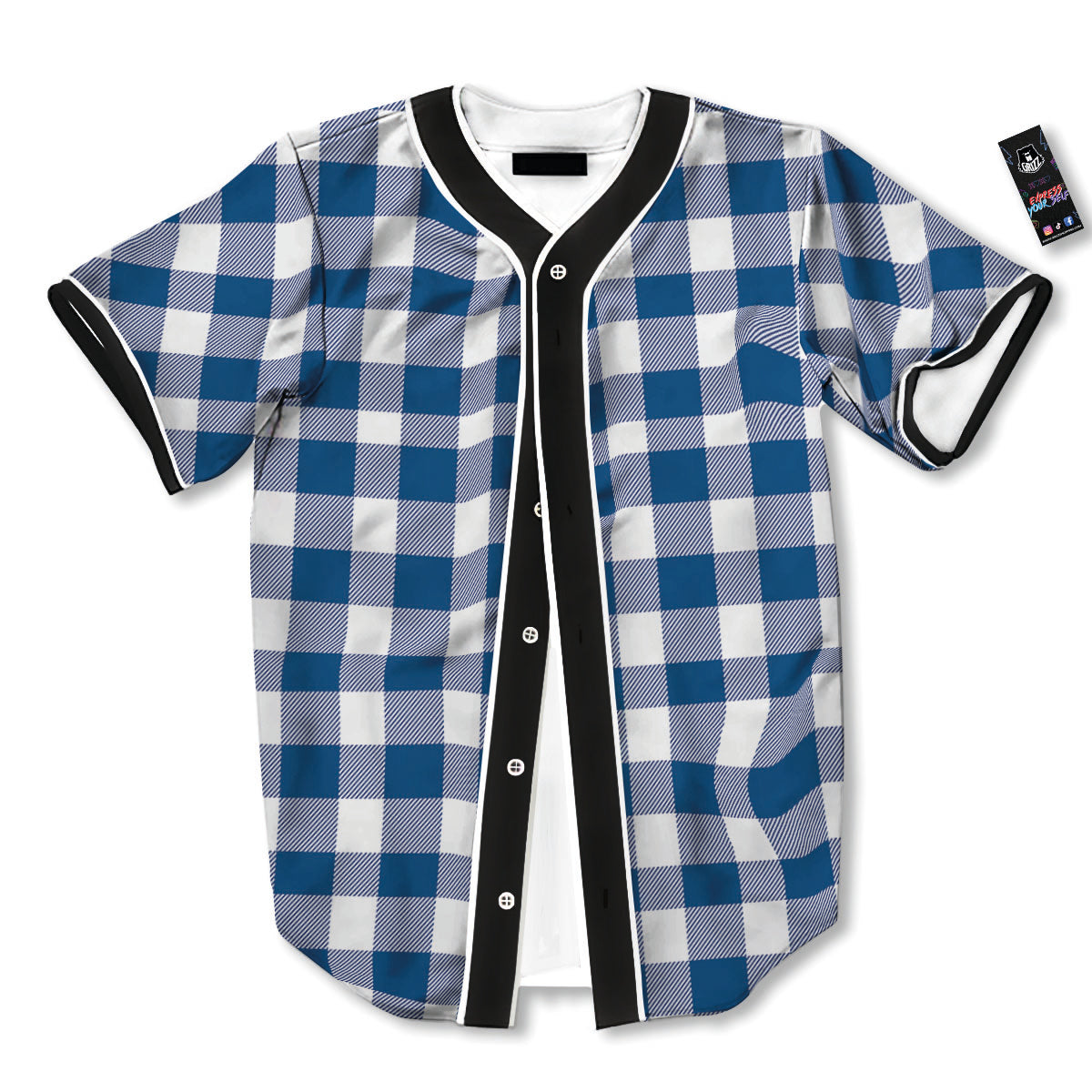 Buffalo Check Blue Print Pattern Baseball Jersey-grizzshop