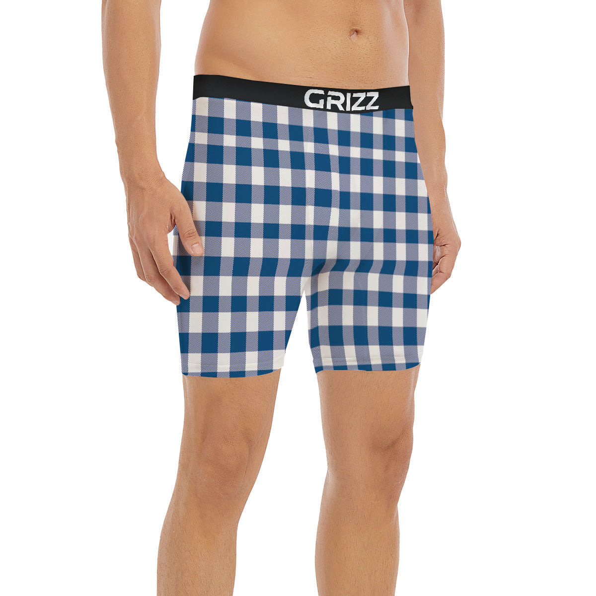 Buffalo Check Blue Print Pattern Boxer Briefs-grizzshop