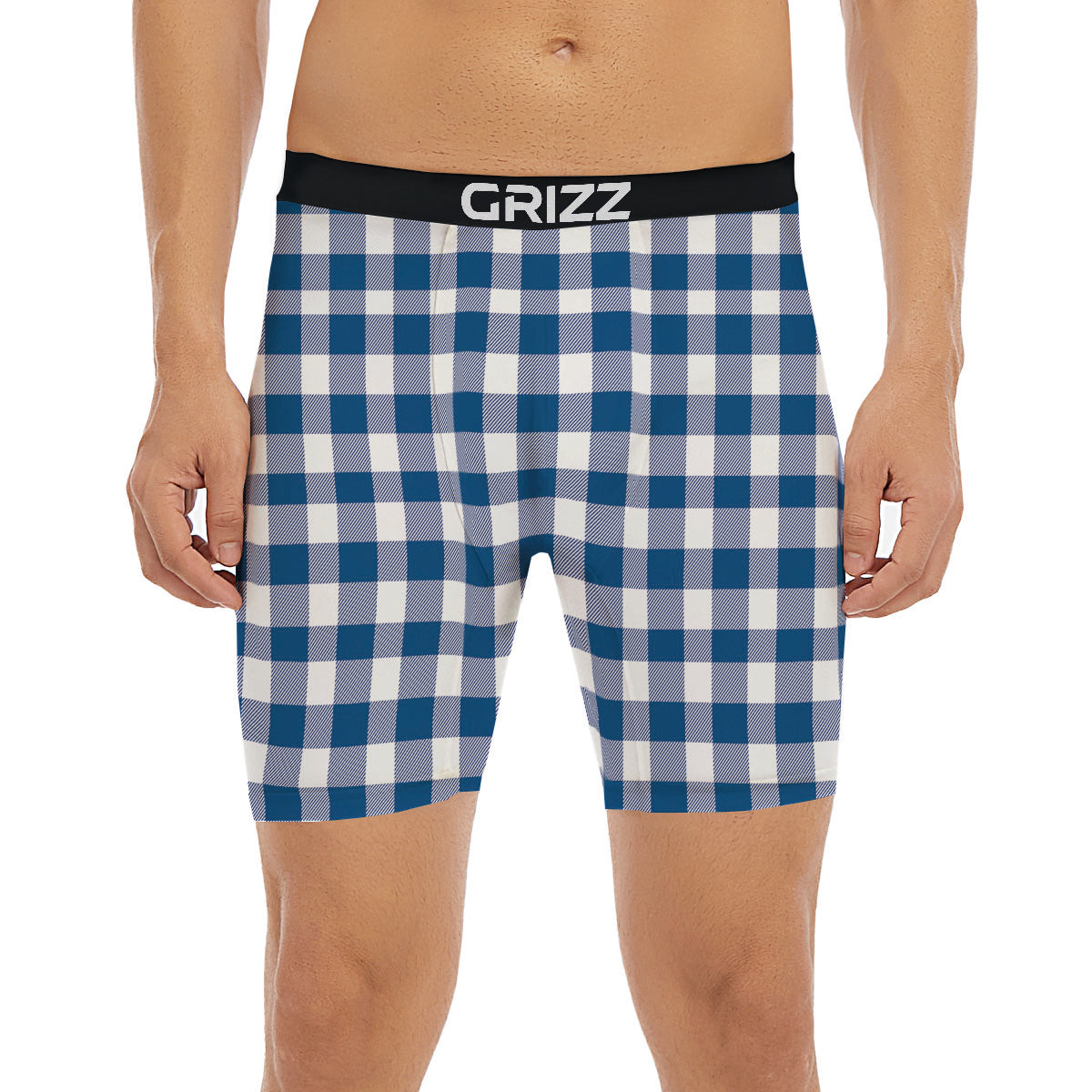 Buffalo Check Blue Print Pattern Boxer Briefs-grizzshop