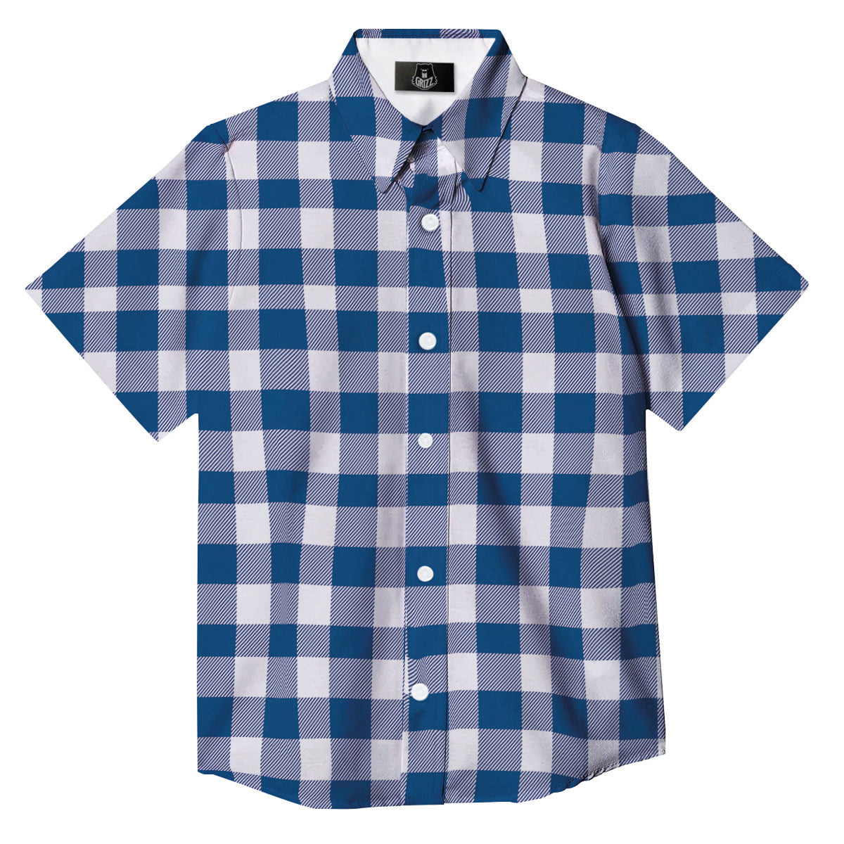 Buffalo Check Blue Print Pattern Button Up Shirt-grizzshop