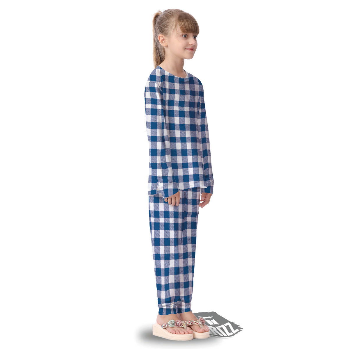 Buffalo Check Blue Print Pattern Kid's Pajamas-grizzshop