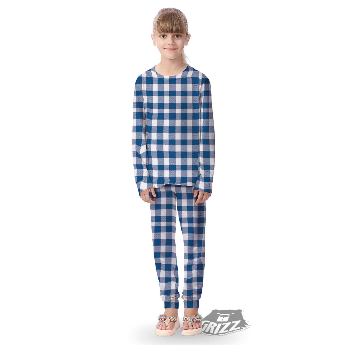 Buffalo Check Blue Print Pattern Kid's Pajamas-grizzshop