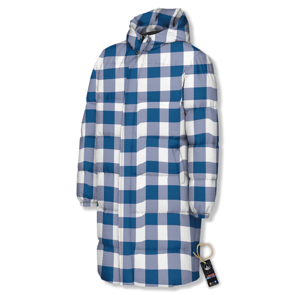 Buffalo Check Blue Print Pattern Long Down Jacket-grizzshop