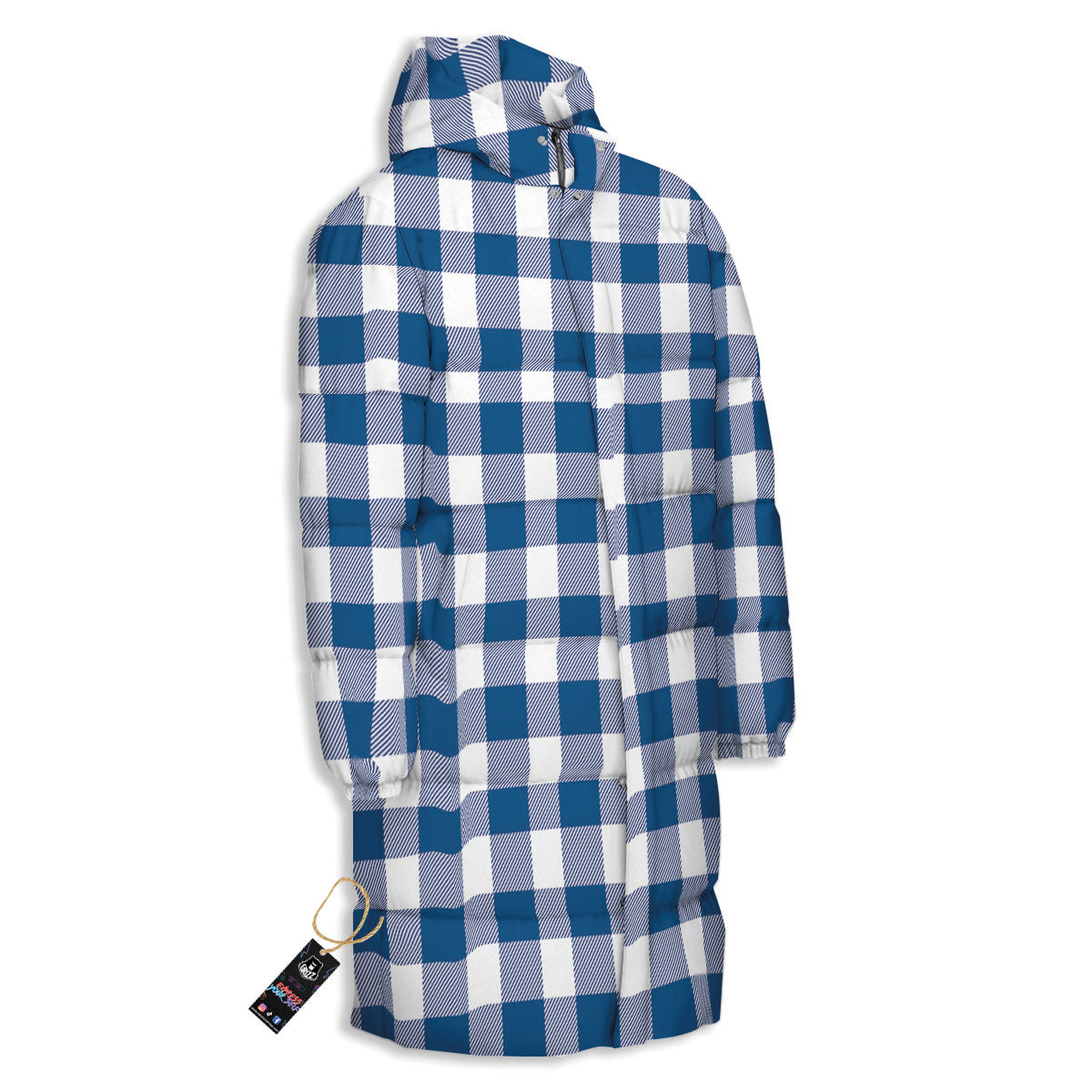 Buffalo Check Blue Print Pattern Long Down Jacket-grizzshop