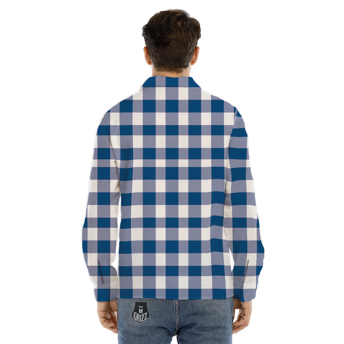 Buffalo Check Blue Print Pattern Men's Dress Shirts-grizzshop