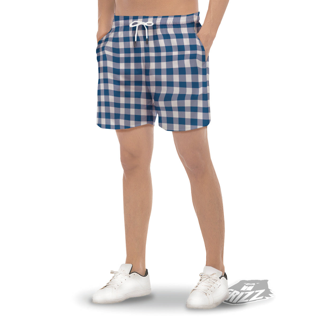 Buffalo Check Blue Print Pattern Men's Gym Shorts-grizzshop