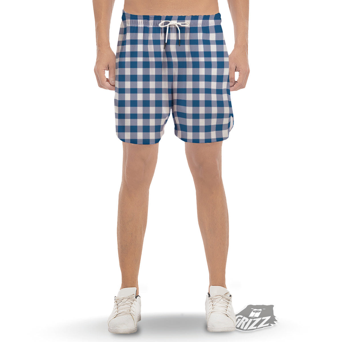 Buffalo Check Blue Print Pattern Men's Gym Shorts-grizzshop