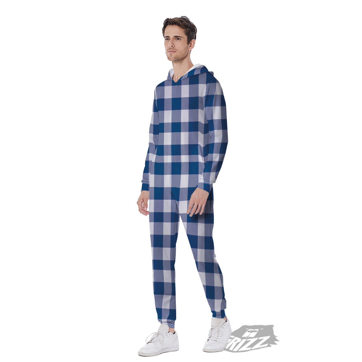 Buffalo Check Blue Print Pattern Men's Jumpsuit-grizzshop