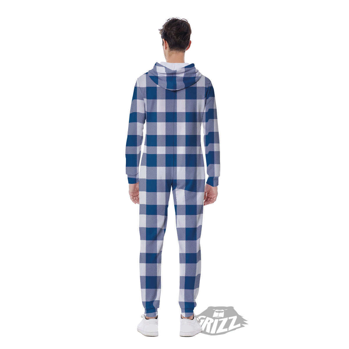 Buffalo Check Blue Print Pattern Men's Jumpsuit-grizzshop