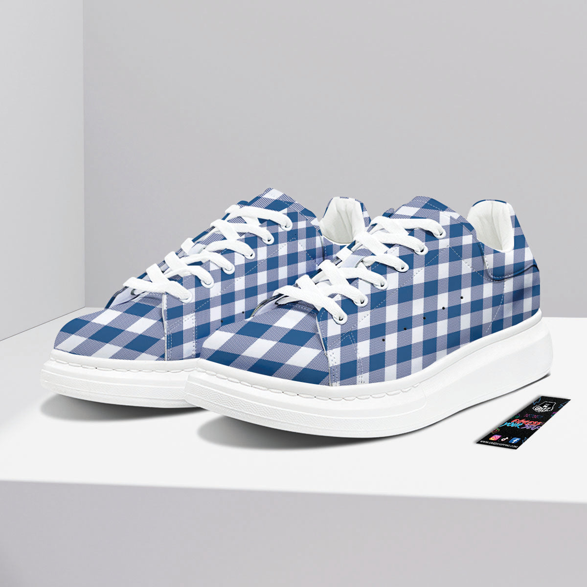 Buffalo Check Blue Print Pattern Platform Shoes-grizzshop
