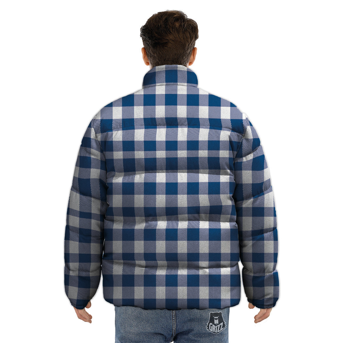 Buffalo Check Blue Print Pattern Puffer Jacket-grizzshop