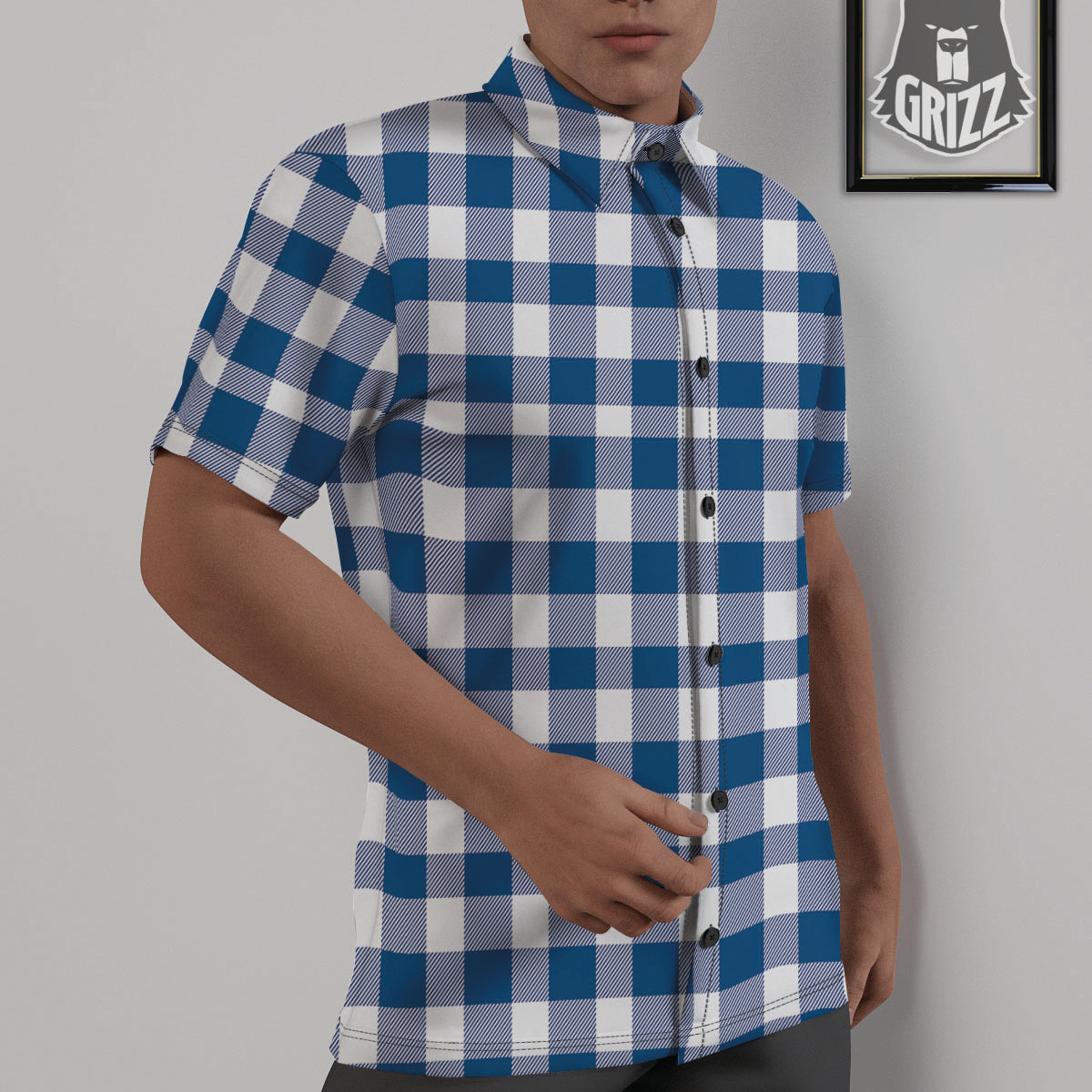 Buffalo Check Blue Print Pattern Untucked Shirts-grizzshop
