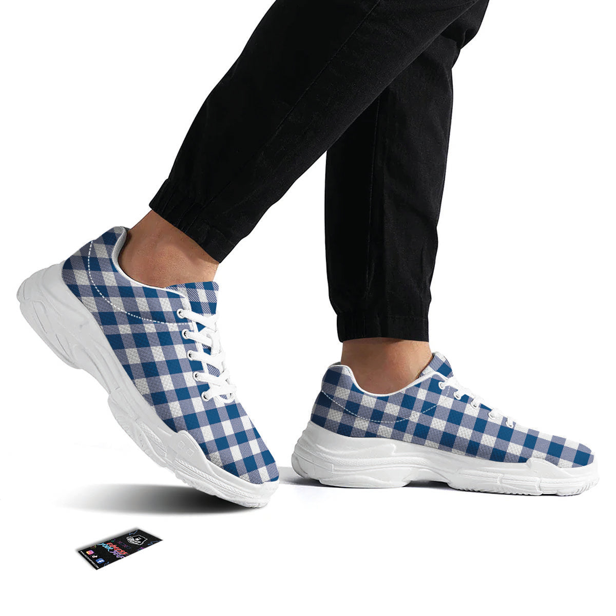 Buffalo Check Blue Print Pattern White Chunky Shoes-grizzshop