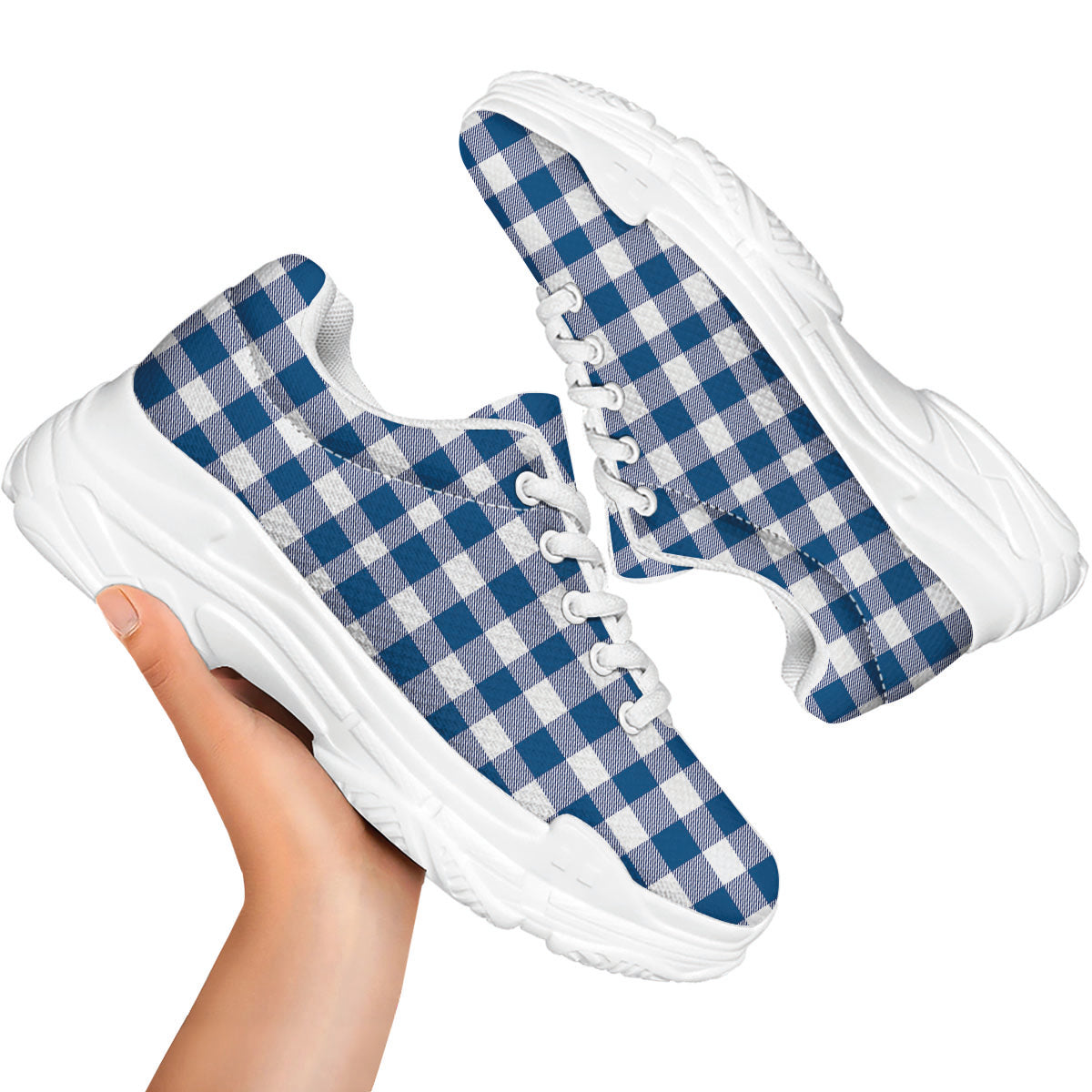 Buffalo Check Blue Print Pattern White Chunky Shoes-grizzshop