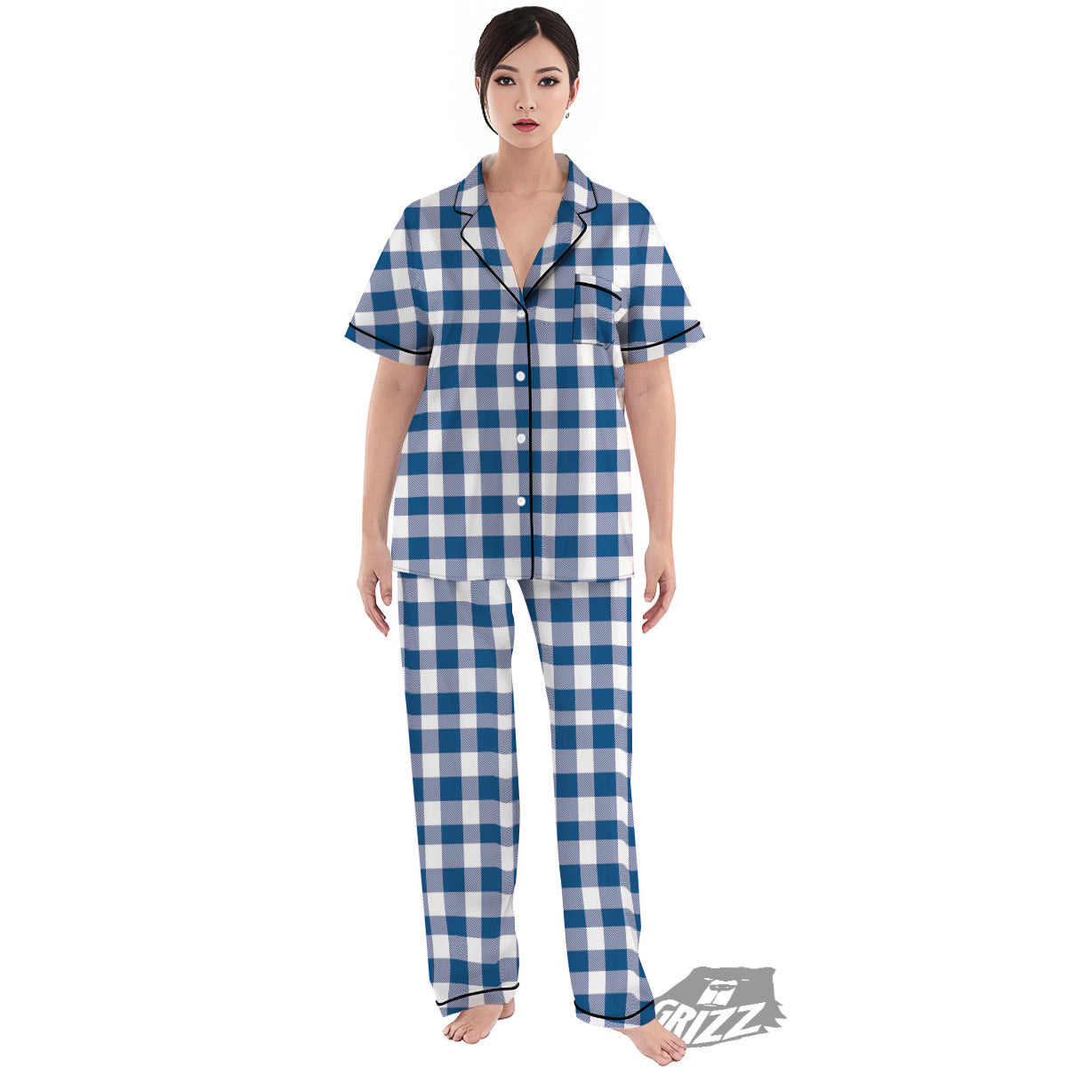 Buffalo Check Blue Print Pattern Women's Pajamas Set-grizzshop