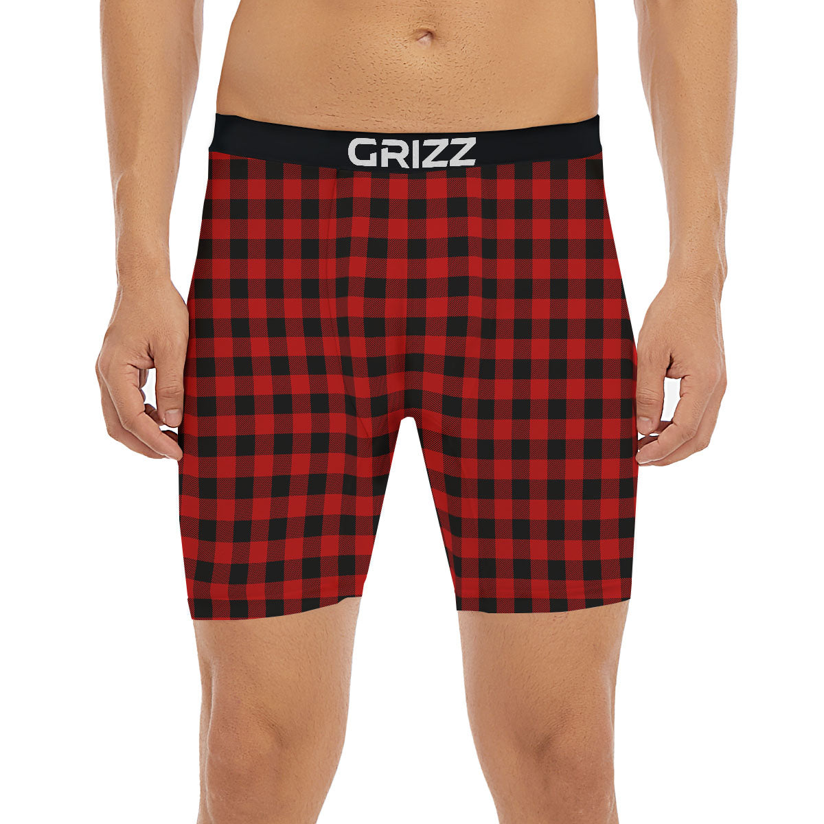 Buffalo Check Cardinal Red Print Pattern Boxer Briefs-grizzshop