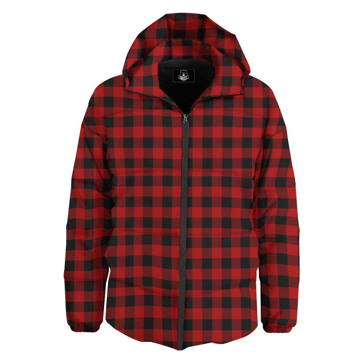 Buffalo Check Cardinal Red Print Pattern Down Jacket-grizzshop