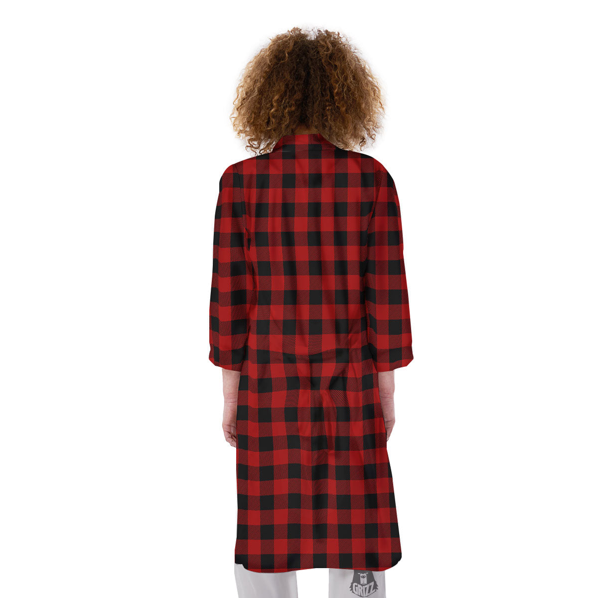 Buffalo Check Cardinal Red Print Pattern Kimono-grizzshop