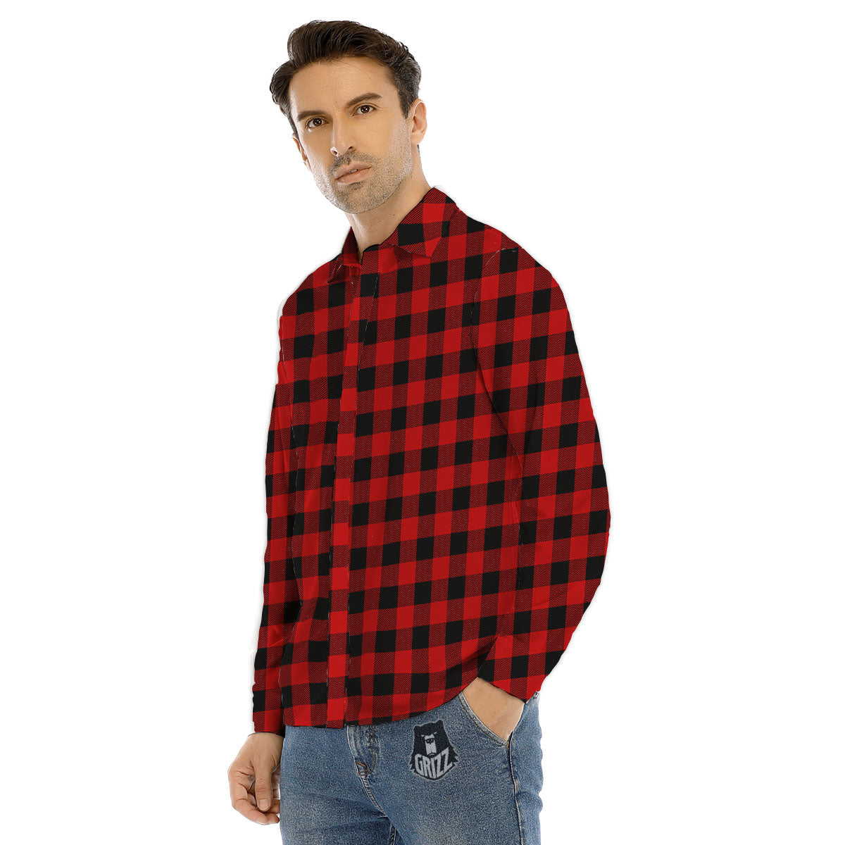 Buffalo Check Cardinal Red Print Pattern Men's Dress Shirts-grizzshop