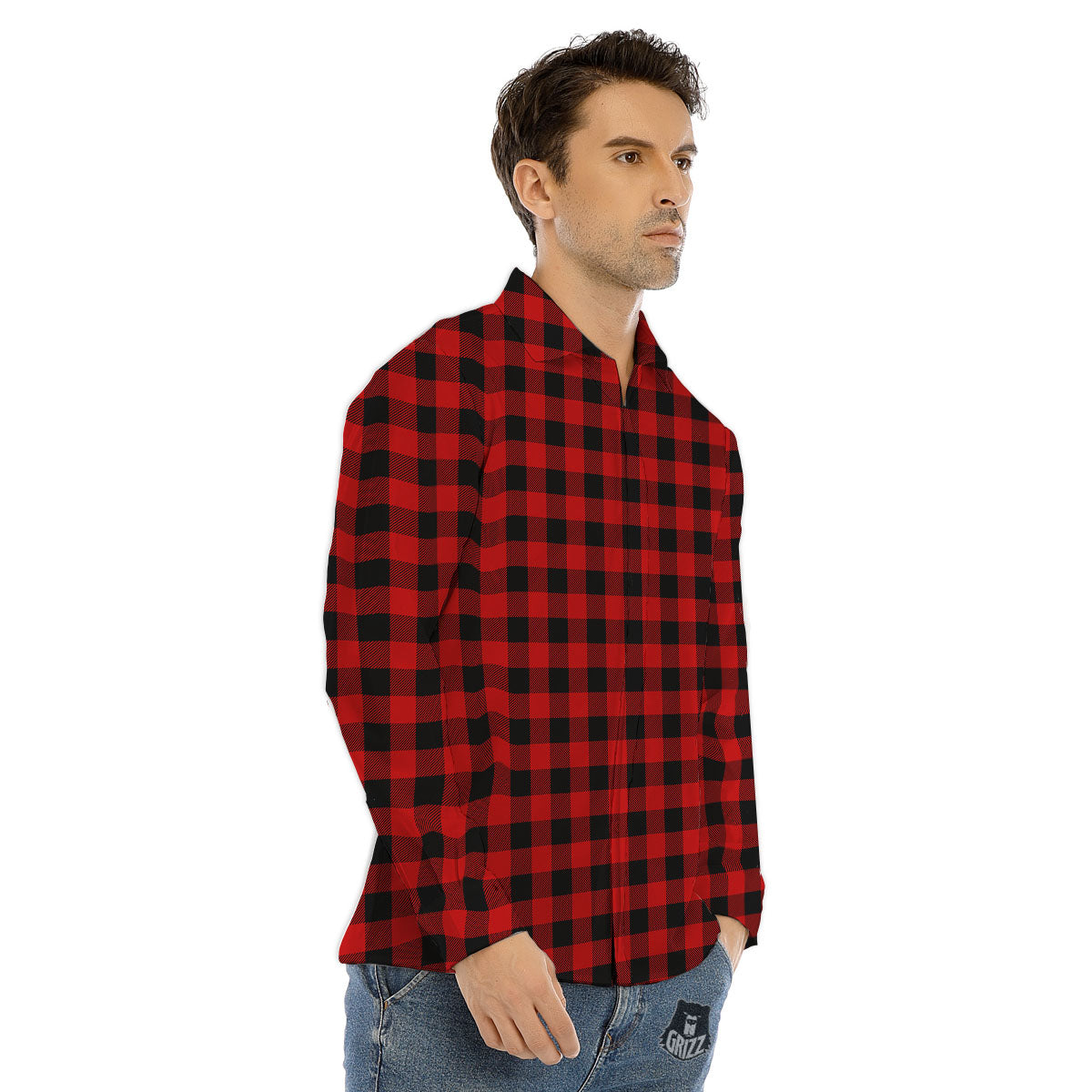 Buffalo Check Cardinal Red Print Pattern Men's Dress Shirts-grizzshop