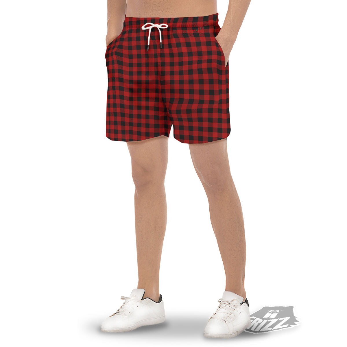 Buffalo Check Cardinal Red Print Pattern Men's Gym Shorts-grizzshop