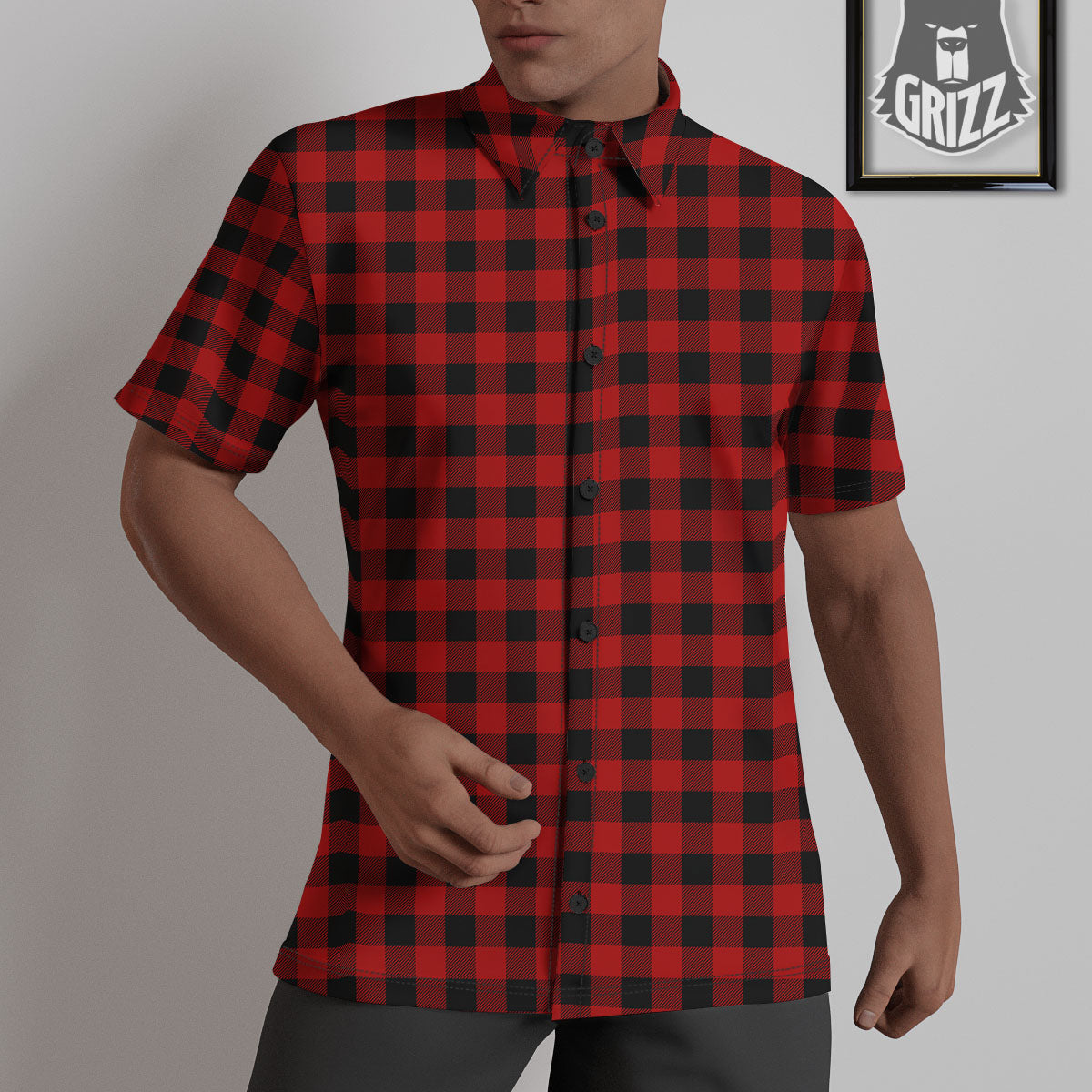 Buffalo Check Cardinal Red Print Pattern Untucked Shirts-grizzshop