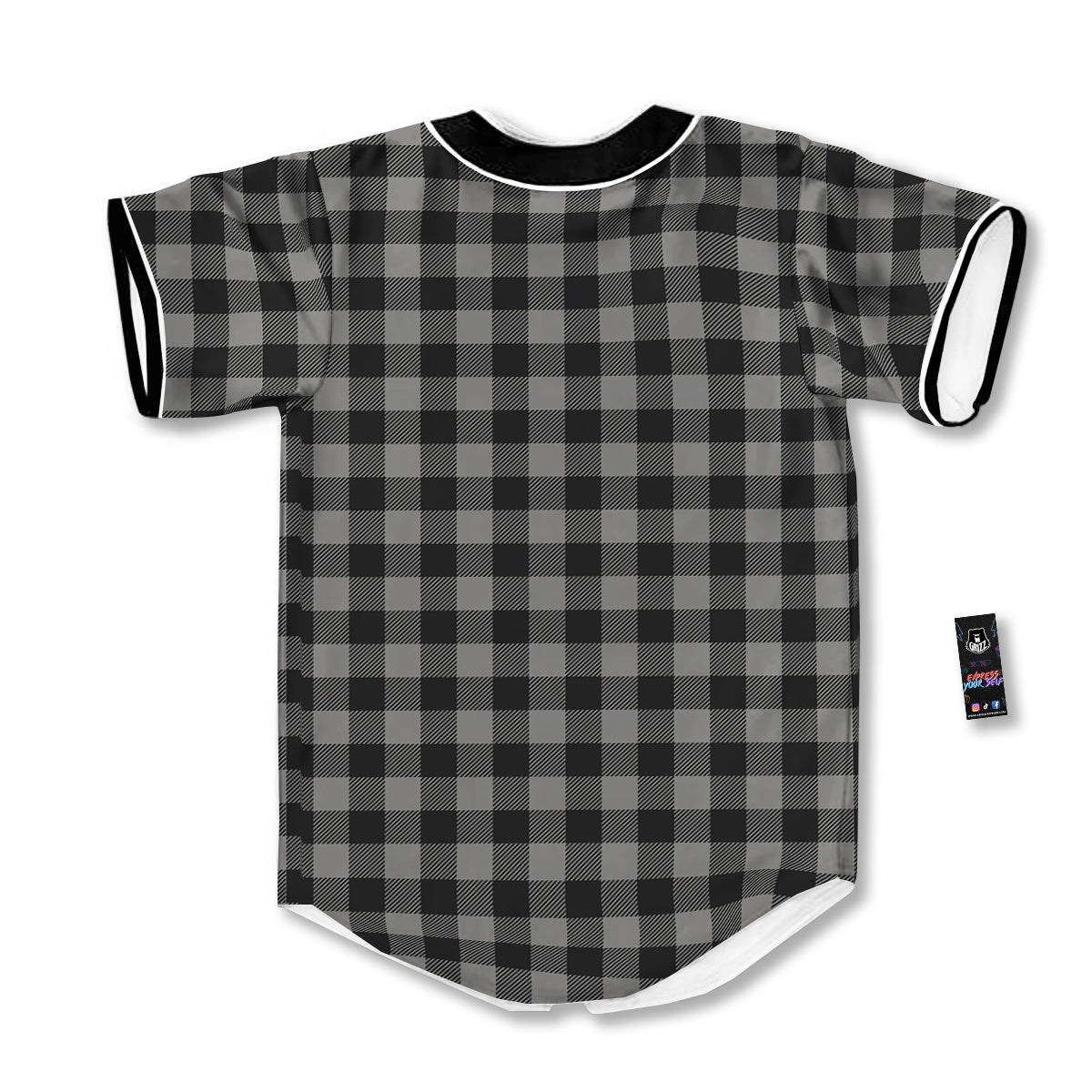 Buffalo Check Dark Grey And Black Print Baseball Jersey-grizzshop