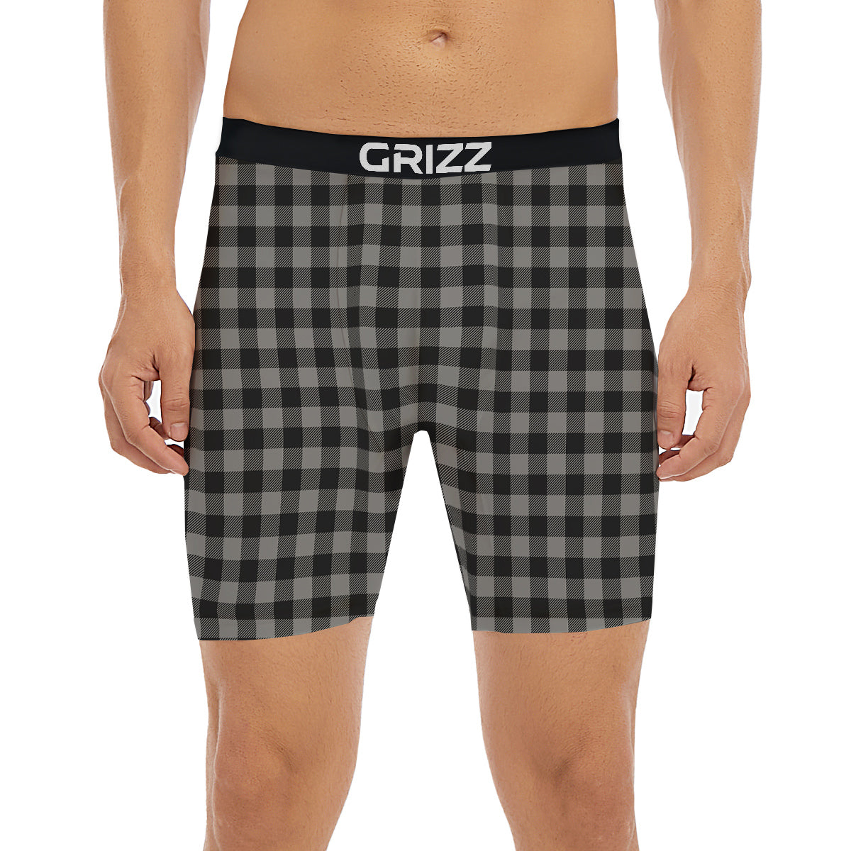 Buffalo Check Dark Grey And Black Print Boxer Briefs-grizzshop