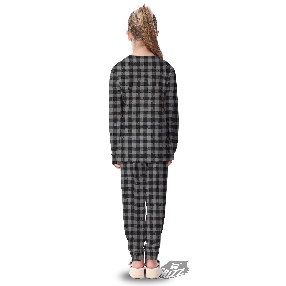 Buffalo Check Dark Grey And Black Print Kid's Pajamas-grizzshop